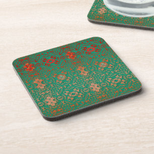 Rustieke Boheemse Jade en Rood Patroon Onderzetter