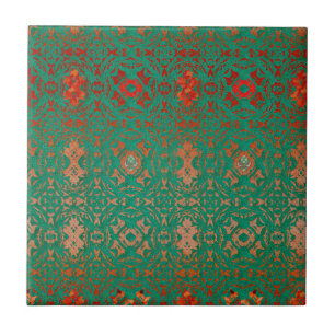 Rustieke Boheemse Jade en Rood Patroon Tegeltje