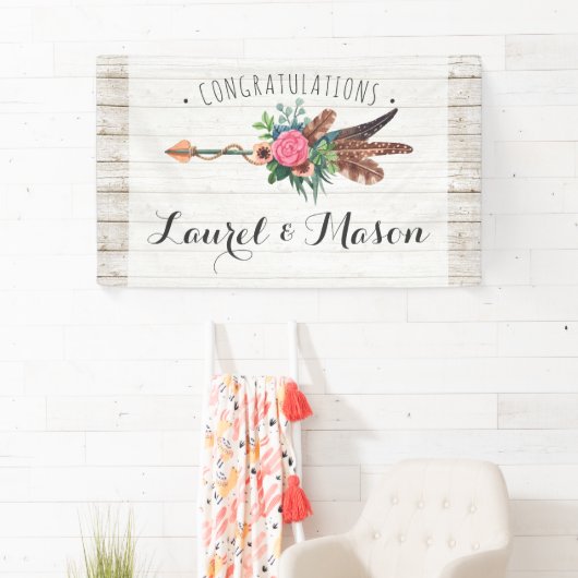 Rustieke Boheemse Pijl Bruiloft Gefeliciteerd teke Spandoek (Insitu)