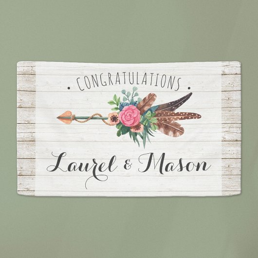 Rustieke Boheemse Pijl Bruiloft Gefeliciteerd teke Spandoek