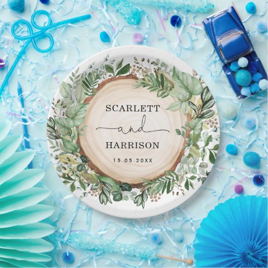 Rustieke Boheemse tuin groen botanische bruiloft Papieren Bordje (Feest)