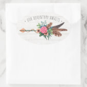 Rustieke Bohemian Feathers & Roos Arrow Bruiloft Ovale Sticker (Tas)