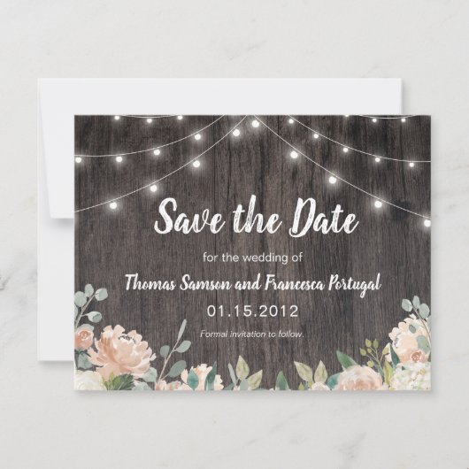 Rustieke Bohemian String Lights Floral Save the Da Date (Voorkant)