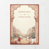 Rustieke Boho Aardse Bloemen Indische Koe bruiloft Drieluik Uitnodiging (Cover)