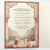 Rustieke Boho Aardse Bloemen Indische Koe bruiloft Drieluik Uitnodiging (Binnenzijde eerst)