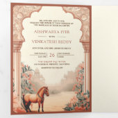 Rustieke Boho Aardse Bloemen Indische Paard Huweli Drieluik Uitnodiging (Binnenzijde eerst)