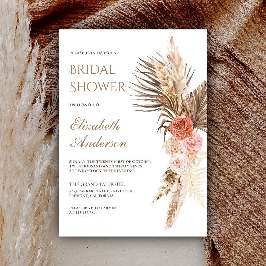 Rustieke Boho Aardse Bloemrijke Pampas Bruidsdouch Kaart