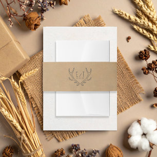 Rustieke Boho Antlers Trouwkraftpapier ID1109 Uitnodigingen Wikkel