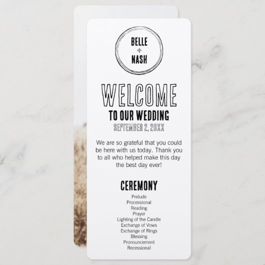 Rustieke Boho Barn bruiloft programma met foto (Voorkant / Achterkant)