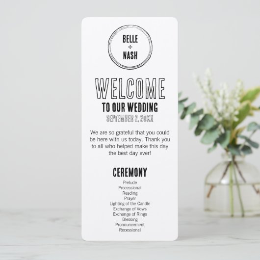 Rustieke Boho Barn bruiloft programma met foto (Staand voorkant)