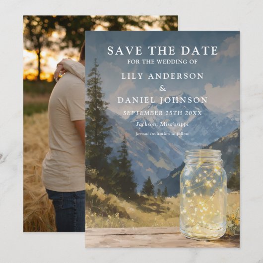 Rustieke Boho Berg Metselwerk Pot Foto Bruiloft Save The Date (Voorkant / Achterkant)