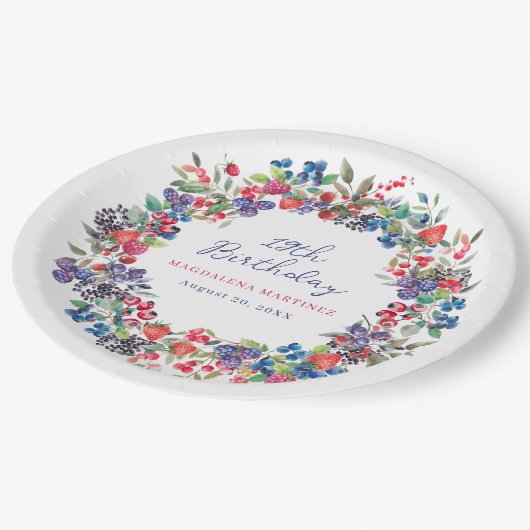 Rustieke Boho Berry Zomer 19e Verjaardag Custom Papieren Bordje (Gekanteld)