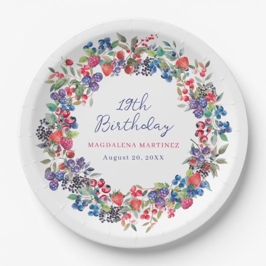 Rustieke Boho Berry Zomer 19e Verjaardag Custom Papieren Bordje (Voorkant)