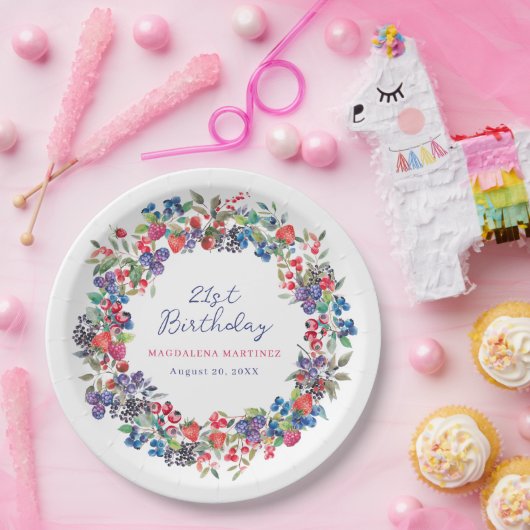 Rustieke Boho Berry Zomer 21e Verjaardag Custom Papieren Bordje (Feest)