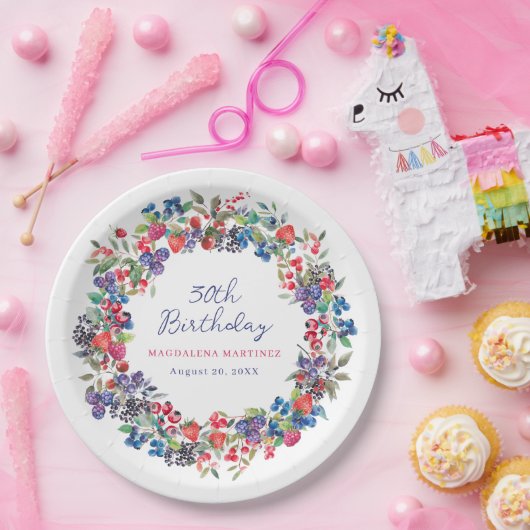 Rustieke Boho Berry Zomer 30e Verjaardag Custom Papieren Bordje (Feest)