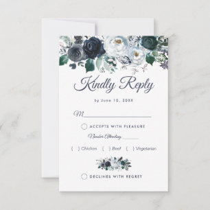 Rustieke Boho Blauwe Bloemige Trouw-RSVP met Menu