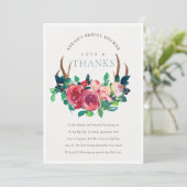 Rustieke Boho Bloem Herten Geweien Bruids Shower  Bedankkaart (Staand voorkant)