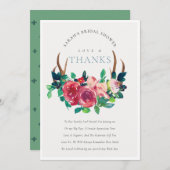 Rustieke Boho Bloem Herten Geweien Bruids Shower  Bedankkaart (Voorkant / Achterkant)