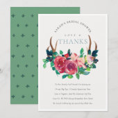 Rustieke Boho Bloem Herten Geweien Bruidsdouche Bedankkaart (Voorkant / Achterkant)