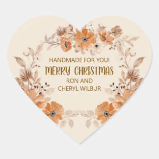 Rustieke Boho Bloem Kerst Hart Sticker