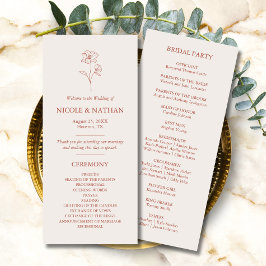 Rustieke Boho Bloem Terracotta Bruin Bruiloft Programma