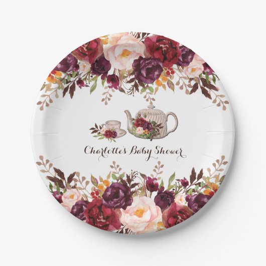 Rustieke Boho Bloemen Douche Tea Party 7" Bord (Voorkant)