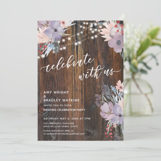 Rustieke Boho Bloemen & Lichtjes Vier Feest met On Kaart (Staand voorkant)