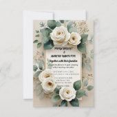 Rustieke Boho Bloemen Witte Rozen & Beige Linnen Save The Date (Voorkant)