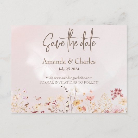 Rustieke Boho bloemenbruiloft Save the Date Briefk Briefkaart (Voorkant)