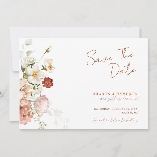 Rustieke Boho bloementuin bruiloft Save The Date (Voorkant)