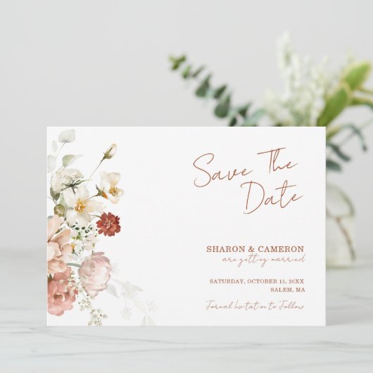 Rustieke Boho bloementuin bruiloft Save The Date (Staand voorkant)