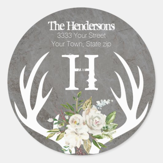 Rustieke Boho Bloemige Geweien Monogram Terugkeer Ronde Sticker (Voorkant)