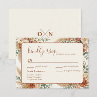 Rustieke Boho Bloemige Pampas Trouw RSVP Kaart