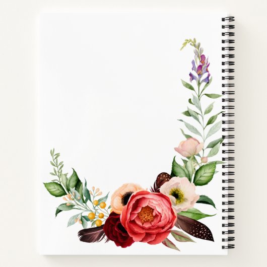 Rustieke Boho Bloemige Waterverf met Uw Naam Notitieboek (Achterkant)