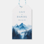 Rustieke Boho Blue Waterverf Mountains bruiloft Cadeaulabel (Voorkant)