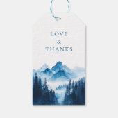 Rustieke Boho Blue Waterverf Mountains bruiloft Cadeaulabel (Achterkant)