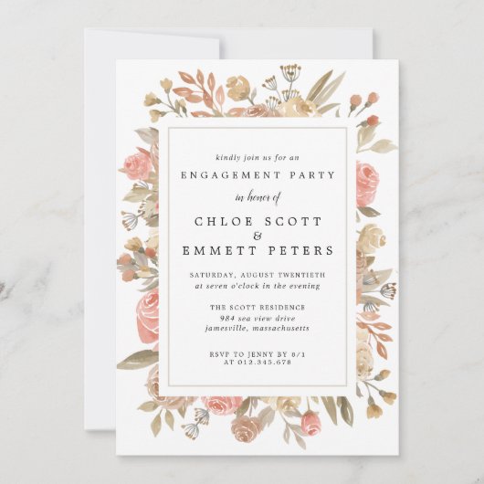 Rustieke Boho Blush Roos Bloemige Verloving Feest Kaart (Voorkant)