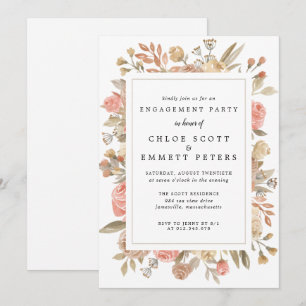 Rustieke Boho Blush Roos Bloemige Verloving Feest Kaart