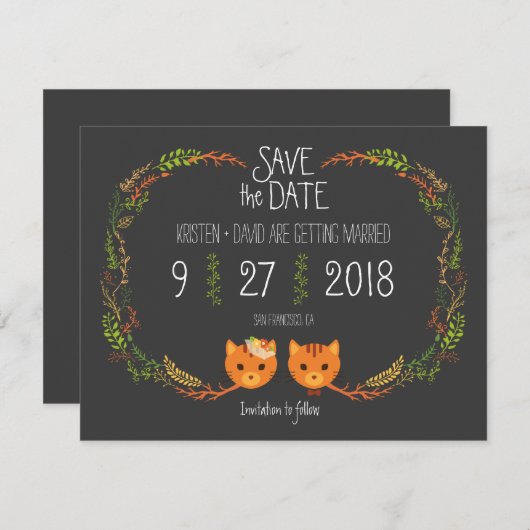 Rustieke Boho Boskatten Trouw Uitnodiging (Voorkant / Achterkant)