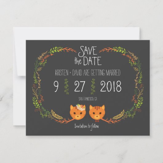 Rustieke Boho Boskatten Trouwkaart Save The Date (Voorkant)