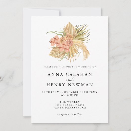 Rustieke Boho Botanische Bloem Huwelijk Kaart (Voorkant)