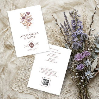 Rustieke Boho Botanische Posy Mauve Trouw TLW26 Kaart