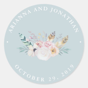 Rustieke Boho bruiloft Blauw Ronde Sticker