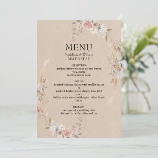 rustieke boho bruiloft menu (Staand voorkant)