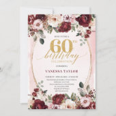 Rustieke Boho Burgundy Gouden Rozen 60e Verjaardag Kaart (Voorkant)