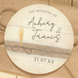 Rustieke Boho Burlap Hout Pampass Grass Wedding Ronde Sticker