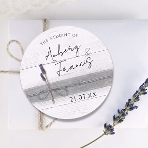 Rustieke Boho Burlap Lavender Wildflower Wedding Ronde Sticker