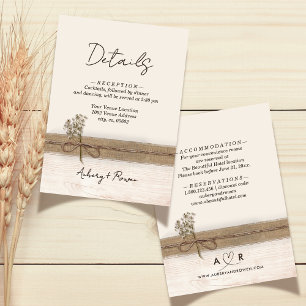 Rustieke Boho Burlap Wood Wildflower Wedding Detai Informatiekaartje