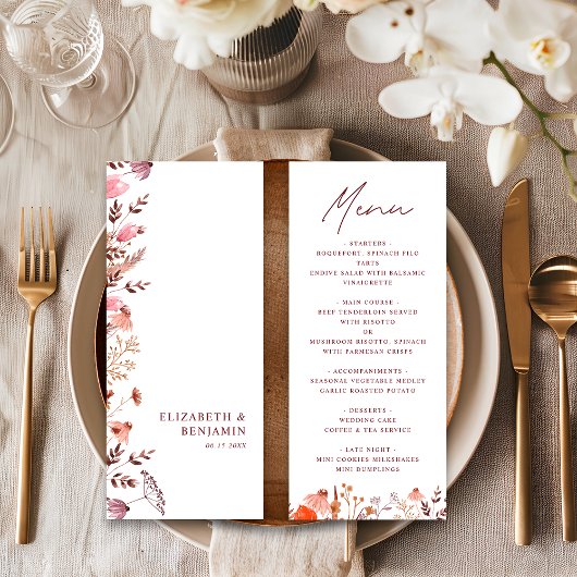 Rustieke Boho Chic Herfst Wildflowers Floral Weddi Menu