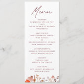 Rustieke Boho Chic Herfst Wildflowers Floral Weddi Menu (Voorkant)